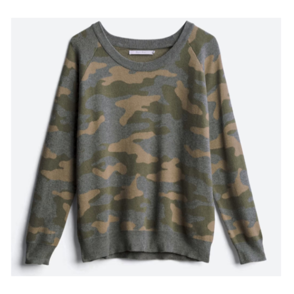 NWT Stitches + Strips XL Womens Wynona Scoop Neck Cotton Blend Sweater Camo Knit